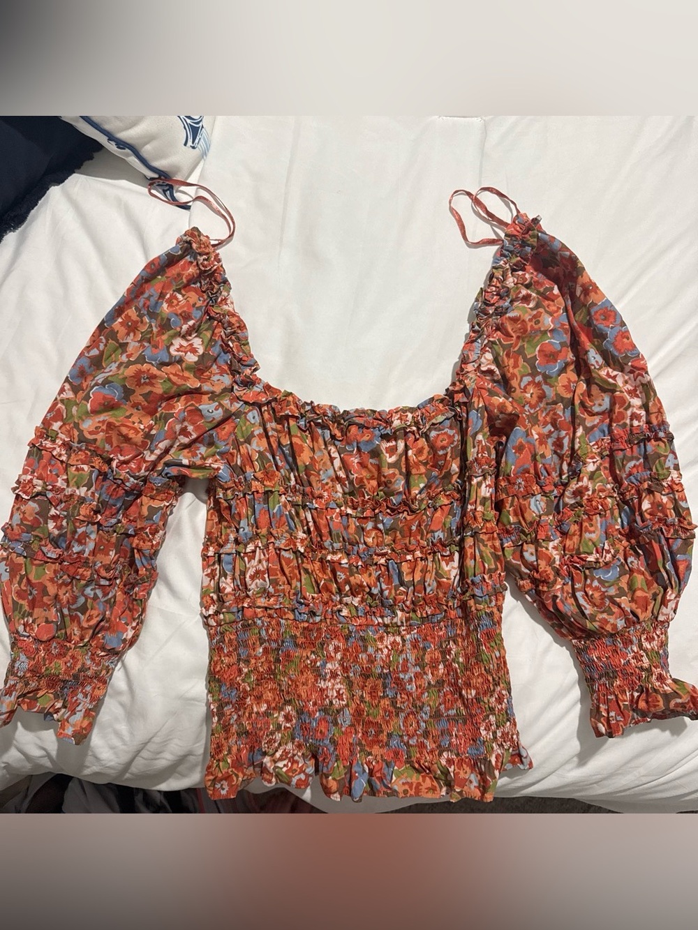 House of Harlow 1960 Rust Floral Smocked Off-Shoulder Top